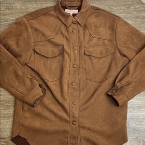 🤎 Philosophy Faux Suede Western Shirt Jacket Brown Snap Front XS 🤎